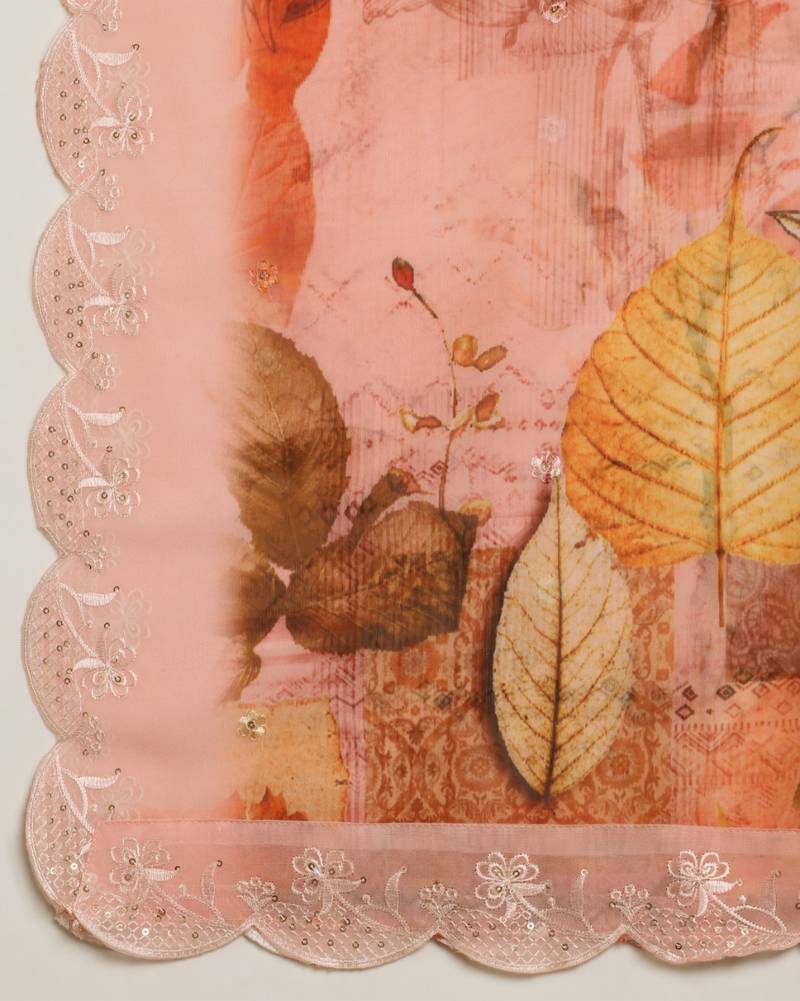 Digital Floral Motif Print Orgenza Silk Embroadery Sequnce Work Traditional Dupatta Wear on Kurti For Women and Girls