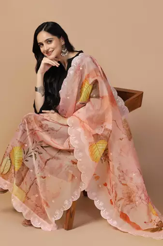 Digital Floral Motif Print Orgenza Silk Embroadery Sequnce Work Traditional Dupatta Wear on Kurti For Women and Girls