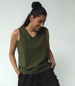 Olive green poplin forest sleeveless top