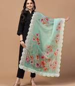 Digital Floral Motif Print Orgenza Silk Embroadery Sequnce Work Traditional Dupatta Wear on Kurti For Women and Girls