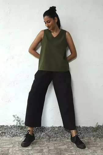 Olive green/ black poplin bohemian co-ord set