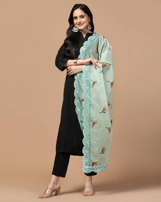 Digital Floral Motif Print Orgenza Silk Embroadery Sequnce Work Traditional Dupatta Wear on Kurti For Women and Girls 2