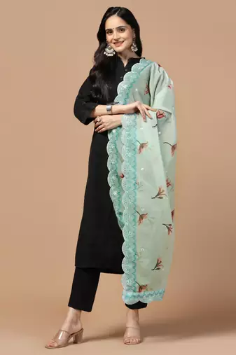 Digital Floral Motif Print Orgenza Silk Embroadery Sequnce Work Traditional Dupatta Wear on Kurti For Women and Girls
