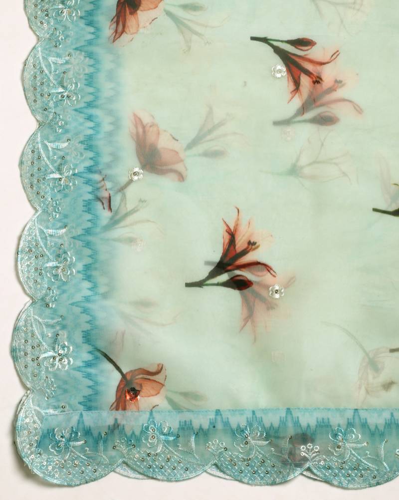 Digital Floral Motif Print Orgenza Silk Embroadery Sequnce Work Traditional Dupatta Wear on Kurti For Women and Girls