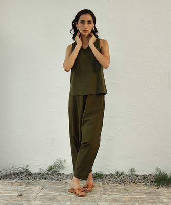 Olive green poplin olive fusion co-ord 1