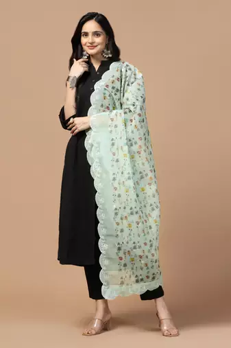 Digital Floral Motif Print Orgenza Silk Embroadery Sequnce Work Traditional Dupatta Wear on Kurti For Women and Girls