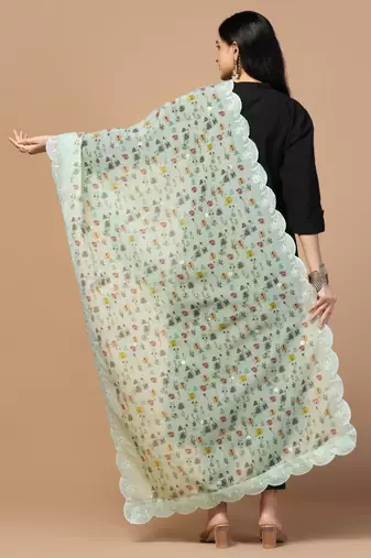 Digital Floral Motif Print Orgenza Silk Embroadery Sequnce Work Traditional Dupatta Wear on Kurti For Women and Girls