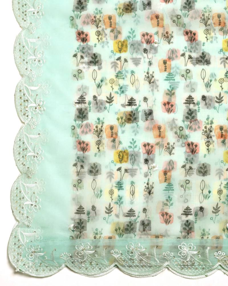 Digital Floral Motif Print Orgenza Silk Embroadery Sequnce Work Traditional Dupatta Wear on Kurti For Women and Girls