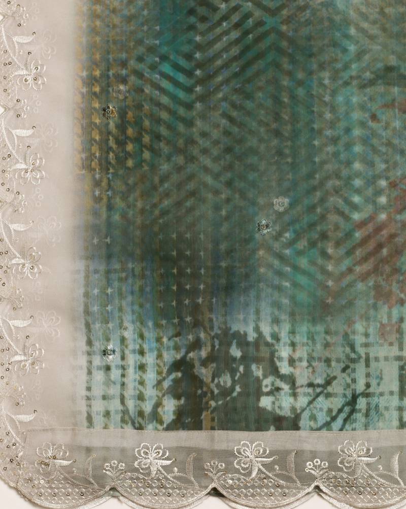 Digital Floral Motif Print Orgenza Silk Embroadery Sequnce Work Traditional Dupatta Wear on Kurti For Women and Girls