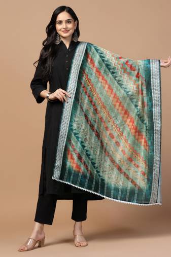 Digital Ethnic Motif Print Chanderi Cotton Crochet Work Regular Dupatta Wear on Kurti For Women and Girls