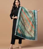 Digital Ethnic Motif Print Chanderi Cotton Crochet Work Regular Dupatta Wear on Kurti For Women and Girls