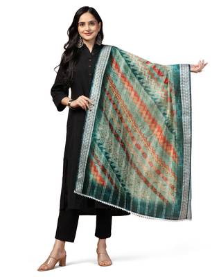 Digital Ethnic Motif Print Chanderi Cotton Crochet Work Regular Dupatta Wear on Kurti For Women and Girls 2