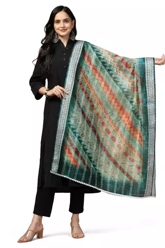Digital Ethnic Motif Print Chanderi Cotton Crochet Work Regular Dupatta Wear on Kurti For Women and Girls