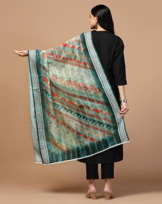 Digital Ethnic Motif Print Chanderi Cotton Crochet Work Regular Dupatta Wear on Kurti For Women and Girls 4