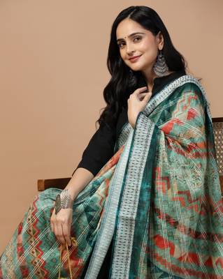 Digital Ethnic Motif Print Chanderi Cotton Crochet Work Regular Dupatta Wear on Kurti For Women and Girls 6