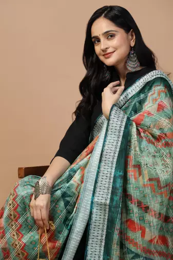 Digital Ethnic Motif Print Chanderi Cotton Crochet Work Regular Dupatta Wear on Kurti For Women and Girls