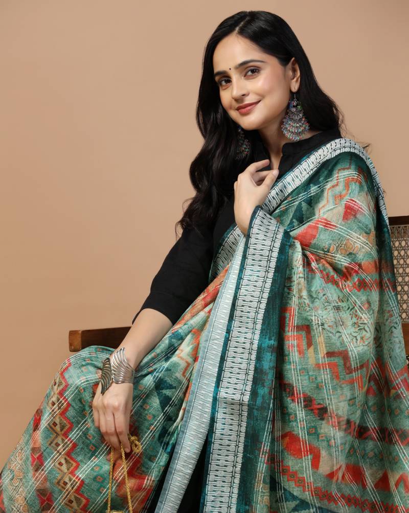Digital Ethnic Motif Print Chanderi Cotton Crochet Work Regular Dupatta Wear on Kurti For Women and Girls