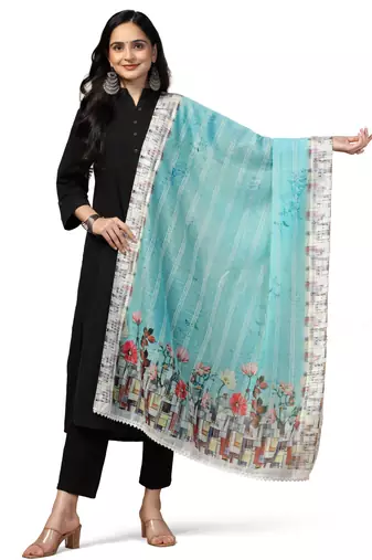 Digital Ethnic Motif Print Chanderi Cotton Crochet Work Regular Dupatta Wear on Kurti For Women and Girls