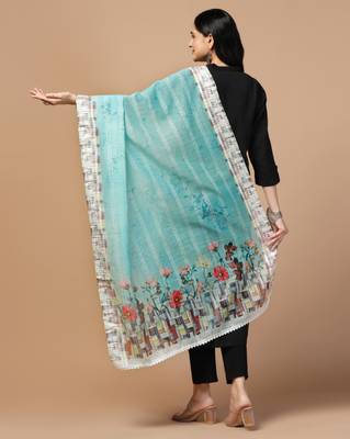 Digital Ethnic Motif Print Chanderi Cotton Crochet Work Regular Dupatta Wear on Kurti For Women and Girls 4