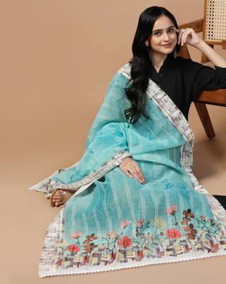 Digital Ethnic Motif Print Chanderi Cotton Crochet Work Regular Dupatta Wear on Kurti For Women and Girls 5
