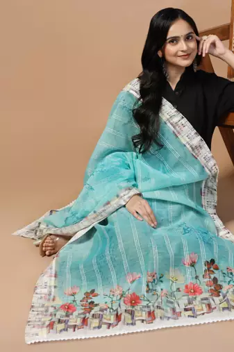 Digital Ethnic Motif Print Chanderi Cotton Crochet Work Regular Dupatta Wear on Kurti For Women and Girls
