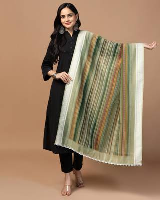 Digital Ethnic Motif Print Chanderi Cotton Crochet Work Regular Dupatta Wear on Kurti For Women and Girls 1