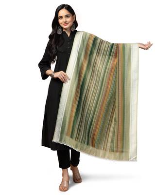 Digital Ethnic Motif Print Chanderi Cotton Crochet Work Regular Dupatta Wear on Kurti For Women and Girls 2