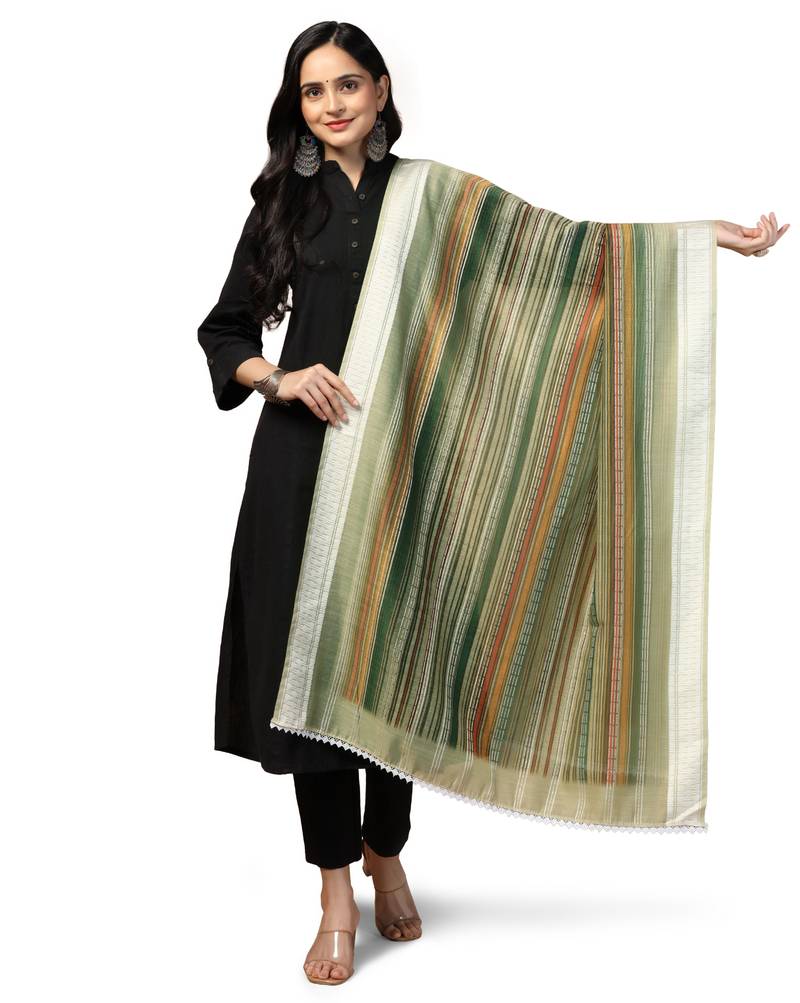 Digital Ethnic Motif Print Chanderi Cotton Crochet Work Regular Dupatta Wear on Kurti For Women and Girls