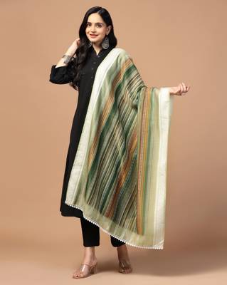Digital Ethnic Motif Print Chanderi Cotton Crochet Work Regular Dupatta Wear on Kurti For Women and Girls 3