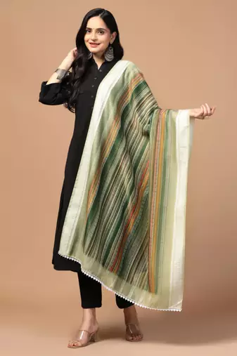 Digital Ethnic Motif Print Chanderi Cotton Crochet Work Regular Dupatta Wear on Kurti For Women and Girls