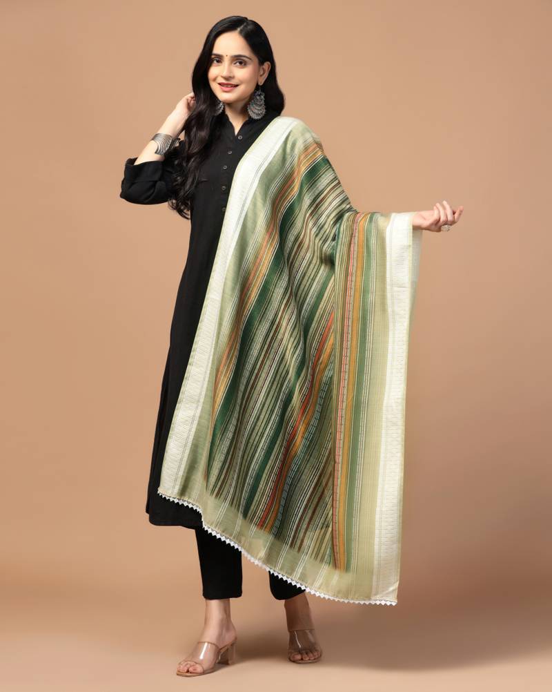 Digital Ethnic Motif Print Chanderi Cotton Crochet Work Regular Dupatta Wear on Kurti For Women and Girls