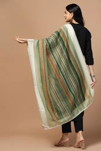 Digital Ethnic Motif Print Chanderi Cotton Crochet Work Regular Dupatta Wear on Kurti For Women and Girls