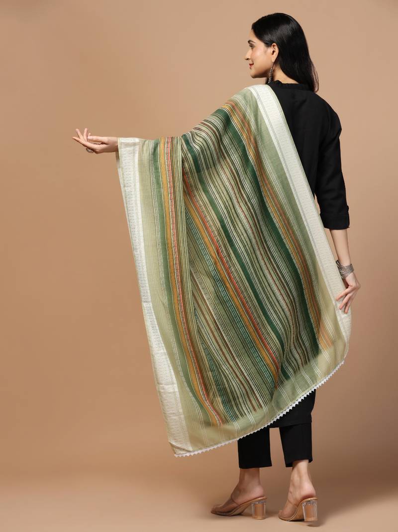 Digital Ethnic Motif Print Chanderi Cotton Crochet Work Regular Dupatta Wear on Kurti For Women and Girls