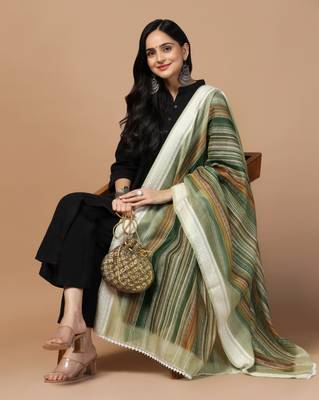 Digital Ethnic Motif Print Chanderi Cotton Crochet Work Regular Dupatta Wear on Kurti For Women and Girls 5