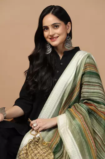 Digital Ethnic Motif Print Chanderi Cotton Crochet Work Regular Dupatta Wear on Kurti For Women and Girls