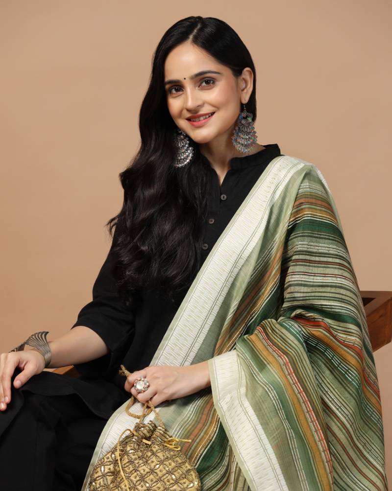 Digital Ethnic Motif Print Chanderi Cotton Crochet Work Regular Dupatta Wear on Kurti For Women and Girls