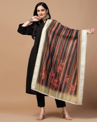 Digital Ethnic Motif Print Chanderi Cotton Crochet Work Regular Dupatta Wear on Kurti For Women and Girls 1