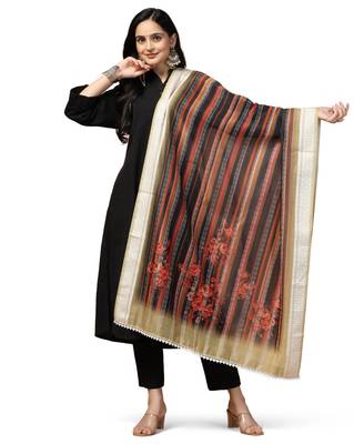 Digital Ethnic Motif Print Chanderi Cotton Crochet Work Regular Dupatta Wear on Kurti For Women and Girls 2