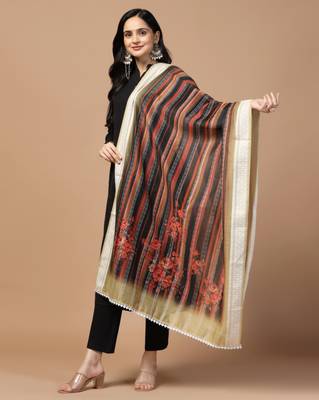 Digital Ethnic Motif Print Chanderi Cotton Crochet Work Regular Dupatta Wear on Kurti For Women and Girls 3
