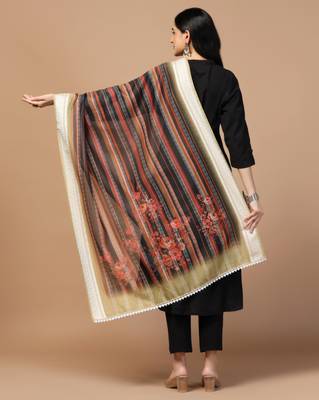 Digital Ethnic Motif Print Chanderi Cotton Crochet Work Regular Dupatta Wear on Kurti For Women and Girls 4