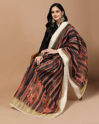 Digital Ethnic Motif Print Chanderi Cotton Crochet Work Regular Dupatta Wear on Kurti For Women and Girls 6