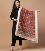 Digital Ethnic Motif Print Chanderi Cotton Crochet Work Regular Dupatta Wear on Kurti For Women and Girls