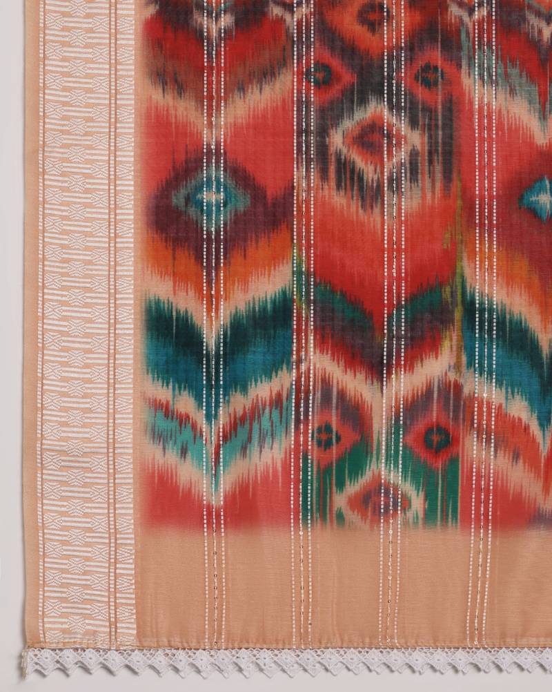 Digital Ethnic Motif Print Chanderi Cotton Crochet Work Regular Dupatta Wear on Kurti For Women and Girls