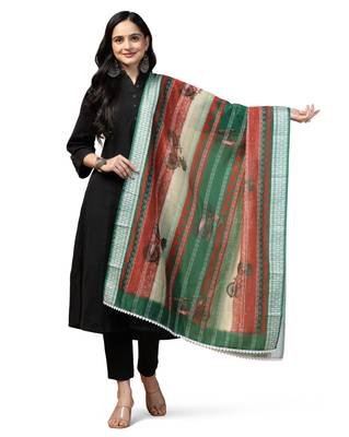Digital Ethnic Motif Print Chanderi Cotton Crochet Work Regular Dupatta Wear on Kurti For Women and Girls 2