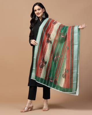 Digital Ethnic Motif Print Chanderi Cotton Crochet Work Regular Dupatta Wear on Kurti For Women and Girls 3