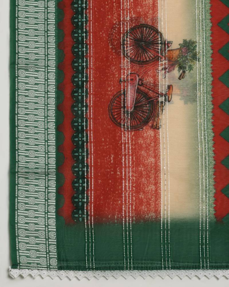 Digital Ethnic Motif Print Chanderi Cotton Crochet Work Regular Dupatta Wear on Kurti For Women and Girls