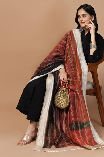 Digital Ethnic Motif Print Chanderi Cotton Crochet Work Regular Dupatta Wear on Kurti For Women and Girls