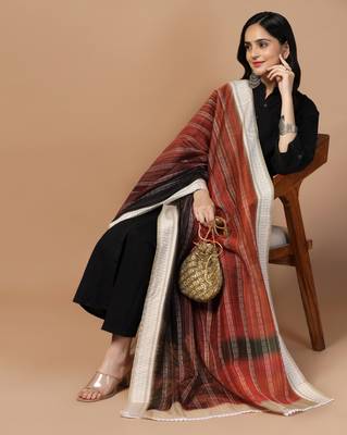 Digital Ethnic Motif Print Chanderi Cotton Crochet Work Regular Dupatta Wear on Kurti For Women and Girls 1