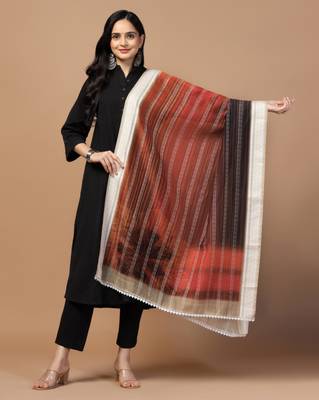 Digital Ethnic Motif Print Chanderi Cotton Crochet Work Regular Dupatta Wear on Kurti For Women and Girls 2