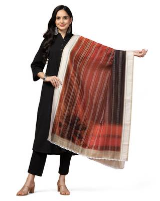 Digital Ethnic Motif Print Chanderi Cotton Crochet Work Regular Dupatta Wear on Kurti For Women and Girls 3
